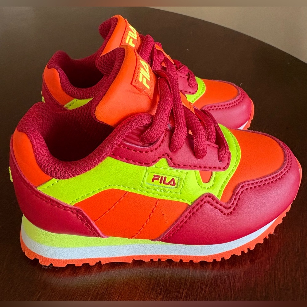 Fila Toddler Bright Red, Orange, and Neon Yellow Sneakers, Size 6, NWOT